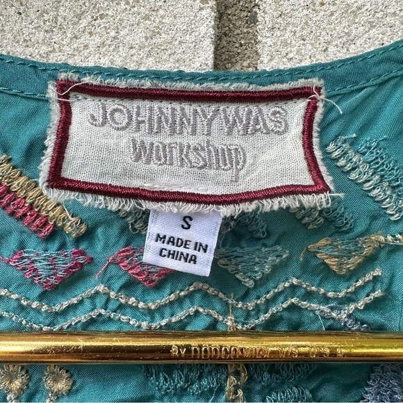 Johnny Was Workshop Taryn Flowy Tassel Silk Blouse Sea Stone Boho Chic - Picture 6 of 14